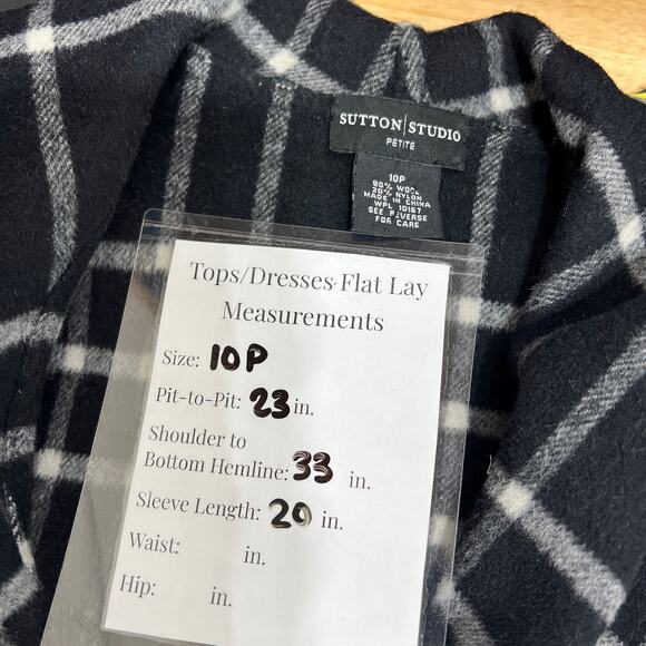 Sutton Studio Petite Window Pane Plaid Wool Reversible Coat Women's 10 P Black - Picture 7 of 7